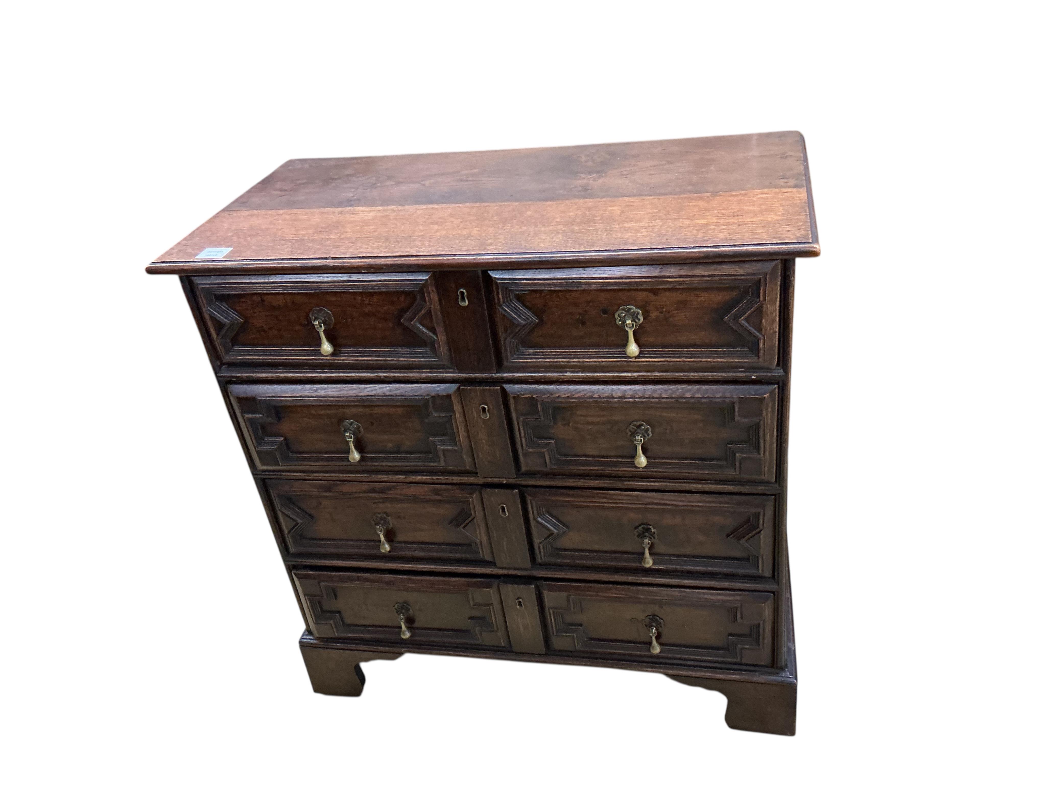 An 18th century and later oak chest of drawers, width 88cm, depth 44cm, height 90cm